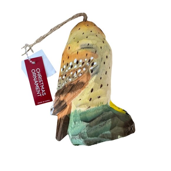 Hand-Carved Wooden Owl Christmas Ornament 4 1/4" High - Picture 3 of 8